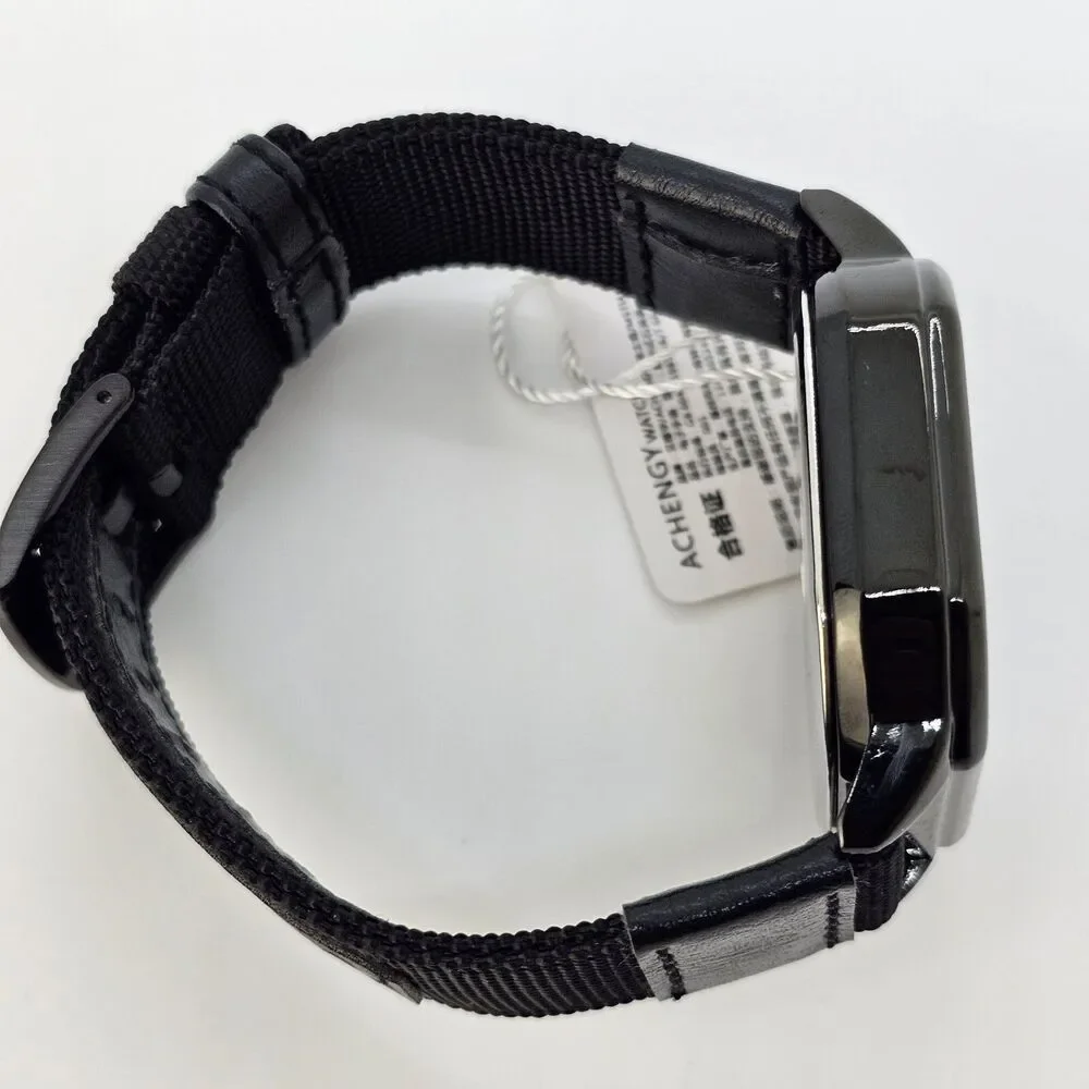 Men's 42MM Minimalist Watch Black‎ Case Black Dial Date Black Canvas Band Straps